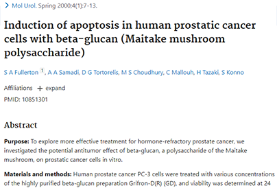 Induction of apoptosis in human prostatic cancer cells with betaglucan (Maitake mushroom polysacchar