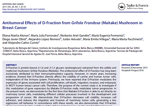 Antitumoral Effects of D-Fraction from Grifola Frondosa (Maitake) Mushroom in Breast Cancer.