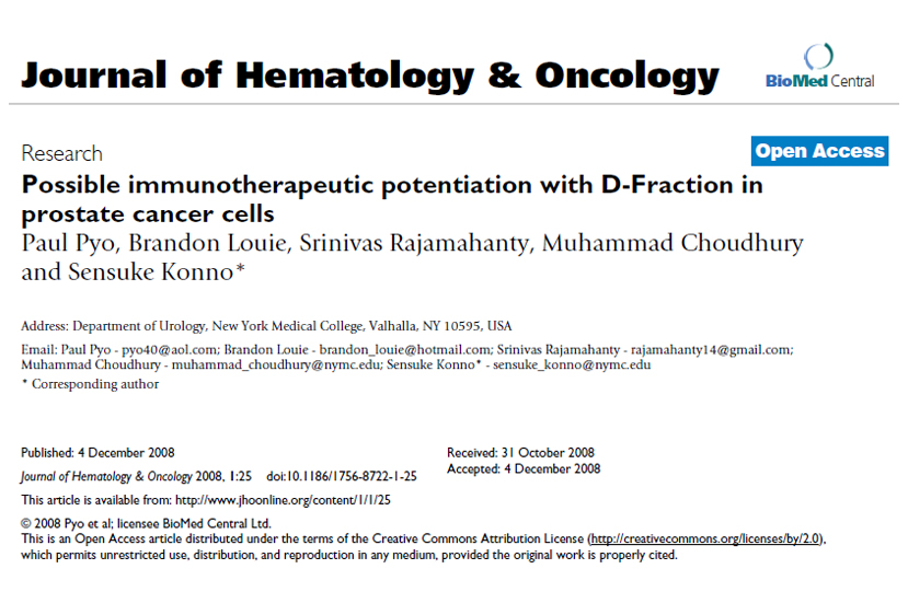Possible immunotherapeutic potentiation with D-fraction in prostate cancer cells