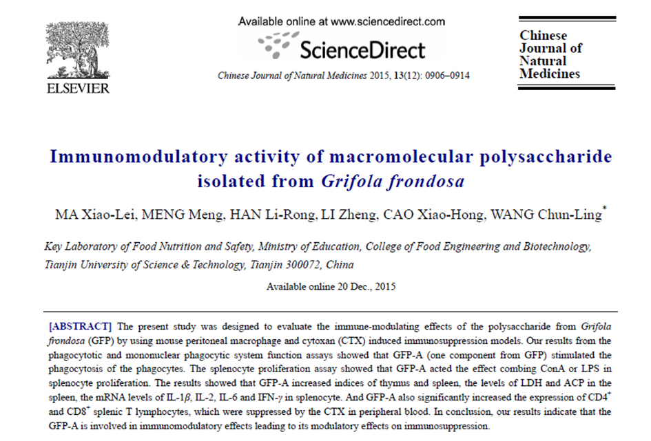 Immunomodulatory activity of macromolecular polysaccharide isolated from Grifola frondosa