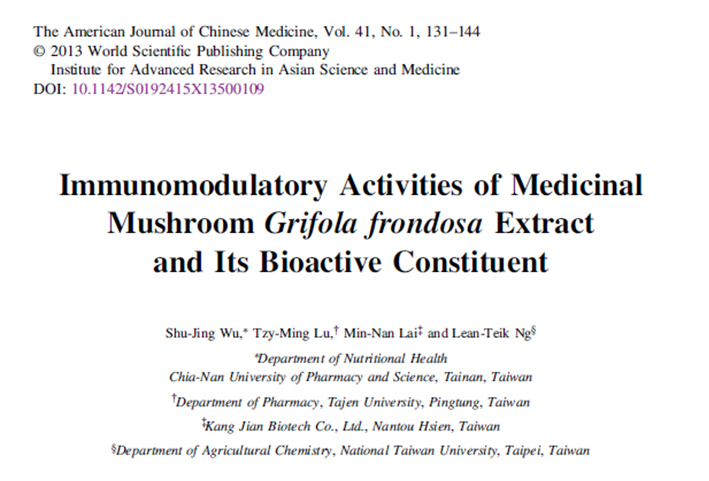 Immunomodulatory activities of medicinal mushroom Grifola frondosa extract and its bioactive constituent
