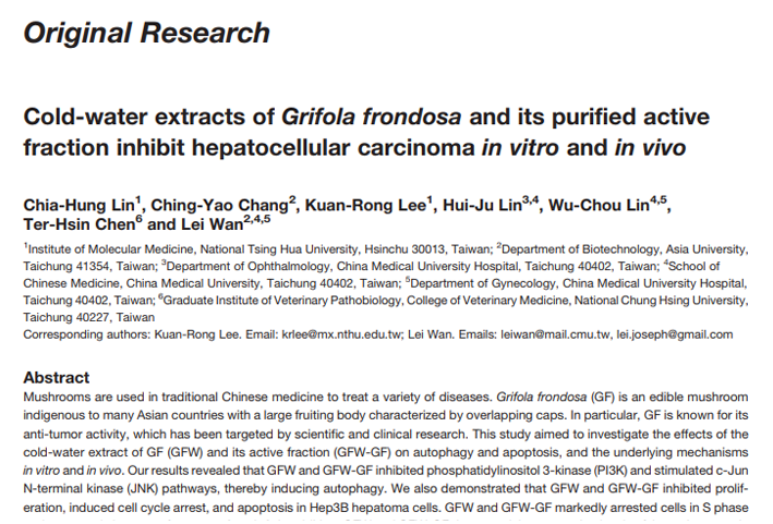 Cold-water extracts of Grifola frondosa and its purified active fraction inhibit hepatocellular carc