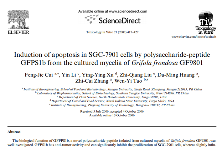 Induction of apoptosis in SGC-7901 cells by polysaccharide-peptide GFPS1b from the cultured mycelia 