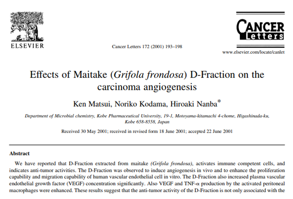 Effects of maitake (Grifola frondosa) D-Fraction on the carcinoma angiogenesis
