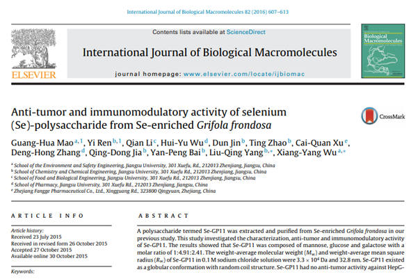 Anti-tumor and immunomodulatory activity of selenium (Se)-polysaccharide from Se-enriched Grifola frondosa