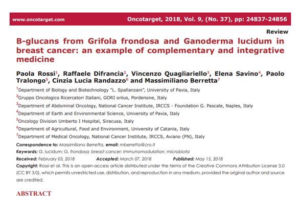 B-glucans from Grifola frondosa and Ganoderma lucidum in breast cancer: an example of complementary and integrative medicine