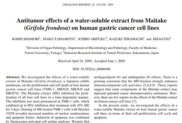 Antitumor effects of a water-soluble extract from Maitake (Grifola frondosa) on human gastric cancer cell lines
