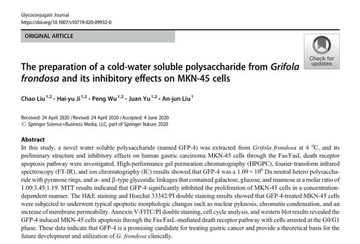 The preparation of a cold-water soluble polysaccharide from Grifola frondosa and its inhibitory effe