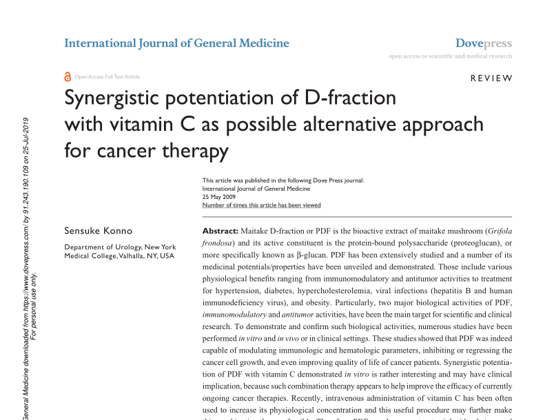 Synergistic potentiation of D-fraction with vitamin C as possible alternative approach for cancer th