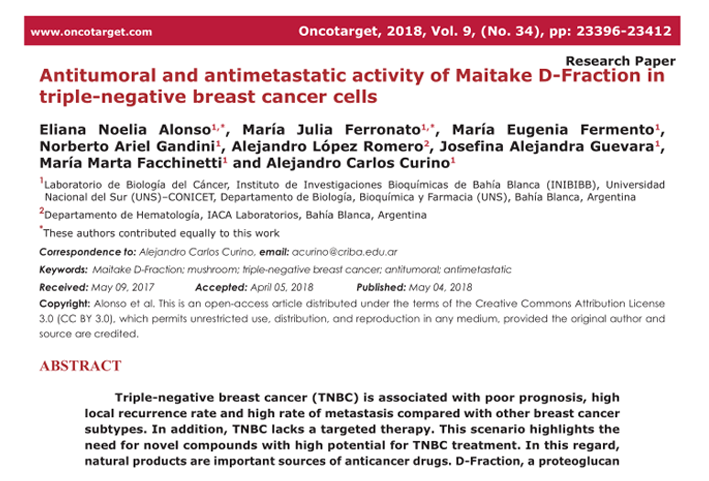 Antitumoral and antimetastatic activity of Maitake D-Fraction in triple-negative breast cancer cells