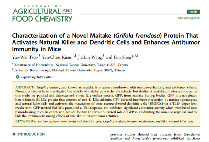 Characterization of a novel maitake (Grifola frondosa) protein that activates natural killer and dendritic cells and enhances antitumor immunity in mice
