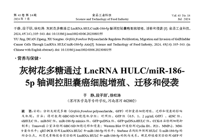 灰树花多糖通过LncRNA HULC/miR-186 5p轴调控胆囊癌细胞增殖、迁移和侵袭